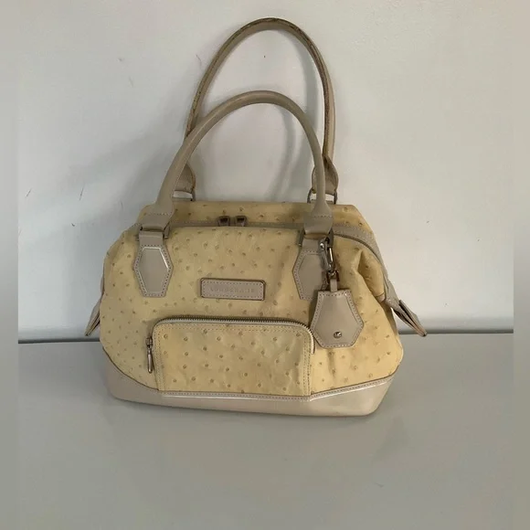 Longchamp Natural Tan Ostrich Leather Legend Bag Purse Satchel - Picture 3 of 15